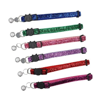 6 Pcs Bling Cat Collars, Adjustable Cat Collars with Bell, Breakaway Cat Collars, Nylon Cat Collars, Solid & Safe Collars, Collars for Cats, Puppies