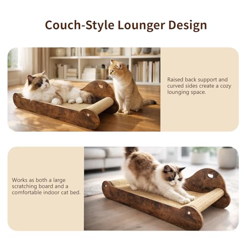 Upgraded Sisal Cat Scratcher Bed，28" Cozy Cat Couch Lounger for Indoor Cats, Long Heavy Duty Scratch Pad for Big Cats up to 40lbs, Modern Furniture Protector