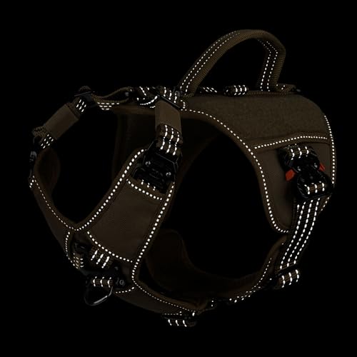 ICEFANG GN8 Tactical Dog Harness with 4X Metal Buckles for Small Sized Dogs,Reflective in Training Walking K9 Vest,No-Pull Front Leash Clip,Adjustable Pet Harness (Brown, Small (Pack of 1)) - color: Brown, size: Small (Pack of 1)