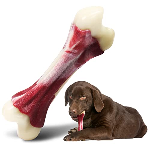 Dog Chew Toys for Aggressive Chewers - Indestructible Nylon Puppy Bone Tough Teething & Calming for Large Medium Breeds(10lbs-70lbs) Birthday Gift Christmas (1 Pack, Beef)