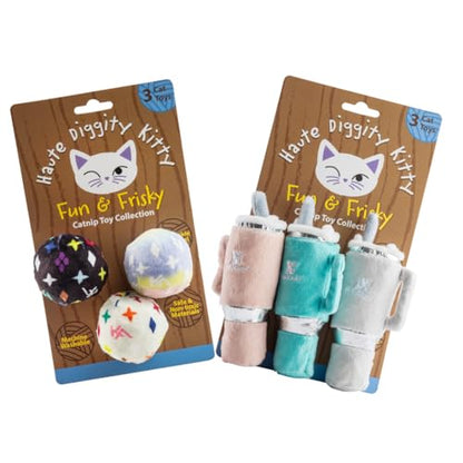 Haute Diggity Kitty Vuiton Monogram Balls + Snuggly Cups Set, Plush Cat Toys Catnip Filled with Interactive Crackle Sound, Safe & Durable Toys for Cat & Kitten, 6 Pcs - style: Kitty Vuiton Monogram Balls + Snuggly Cups