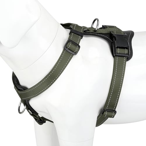 Plutus Pet Adjustable No Pull Dog Harness with Leather Accents, Heavy Duty Reflective Nylon Vest for Training, Hiking, Easy Walk Harness for Small, Medium, Large Dogs (Ranger Green, S) - color: Ranger Green, size: S