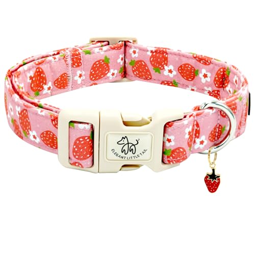 Elegant little tail Dog Collar, Strawberry Pattern Pet Collar Pink Durable Spring Female Spring Collar Adjustable Cotton Pet Collar with Quick Release Buckle for Small Dogs - color: Strawberry, size: Small (Pack of 1)