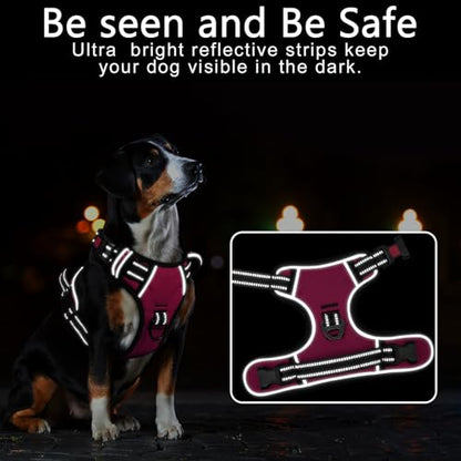No Pull Dog Harness, No Choke Front Lead Dog Reflective Harness, Adjustable Soft Padded Pet Vest with Easy Control Handle for Small Medium Large Dogs, M - color: Lock-Rosy, size: Medium (Pack of 1)