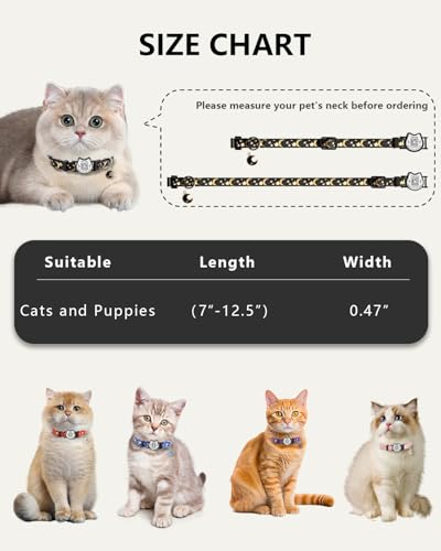 Smart QR Code Cat Collar with Online ID Profile - Breakaway Safety Collar with Bell, Glow in The Dark & Cute Moons Stars Pendant, Adjustable Kitten Collar for Girl Cats 7.0-12.5 Inch(Black) - color: Black, size: Collar Only