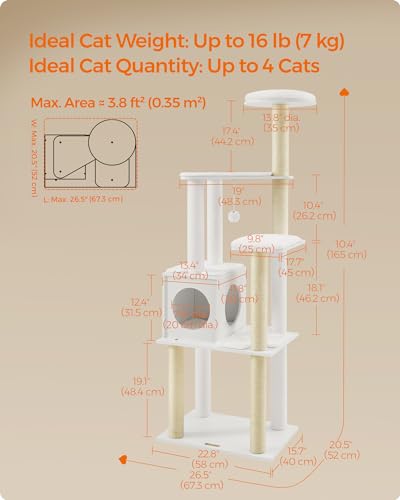 Feandrea Cat Tree, 65-Inch Modern Cat Tower for Indoor Cats, Multi-Level Cat Condo with 5 Scratching Posts, Perch, Washable Removable Cushions, Cat Furniture, Cloud White UPCT166W01 - color: Cloud White
