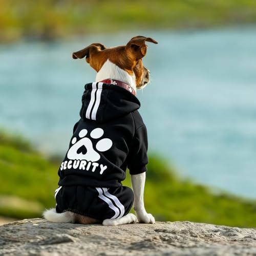 Dog Hoodie Security Clothes 4 Legs Jumpsuit Sweatshirt Hoodies Soft & Warm Dog Outfit Pullover Dog Winter Clothes Sweater for Small Medium Large Dogs Cats (Black, XX-Small) - color: Black, size: XX-Small