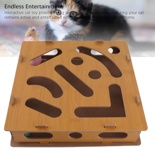 Cat Puzzle Toy Box, Composite Board, 11.02x11.02 in, Bell Ball Maze, Mental Physical Exercise, Indoor Cat Toy, Appearance Random