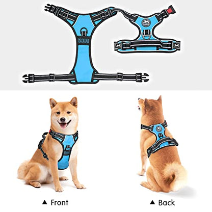 PoyPet No Pull Dog Harness, No Choke Front Lead Dog Reflective Harness, Adjustable Soft Padded Pet Vest with Easy Control Handle for Small to Large Dogs(Blue,XS) - color: Blue, size: XS