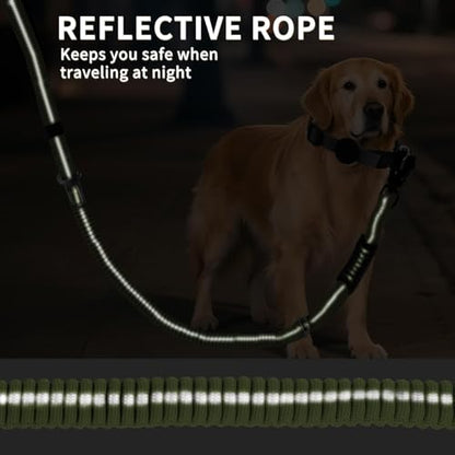 Heavy Duty Tactical Dog Leash, 4-6FT Shock Absorbing Bungee Lead with 2 Padded Handles, Metal Carabiner & Seatbelt Clip, Reflective No-Pull Leash for Medium/Large Dogs (ArmyGreen) - color: ArmyGreen