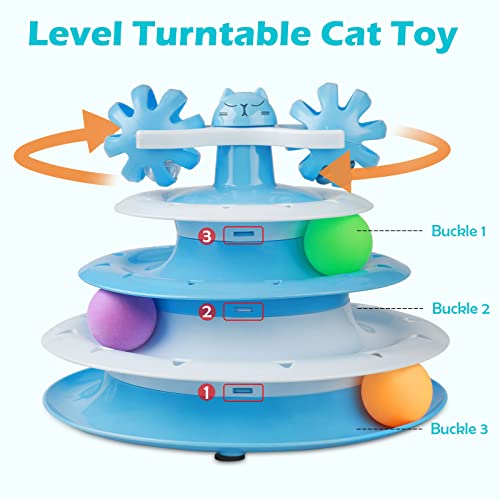 UPSKY Cat Toy Roller 4-Level Turntable Cat Toy Balls with Three Colorful Balls and Bell Ball X Turntable Interactive Kitten Fun Mental Physical Exercise Puzzle Toys - color: C-Gradient Blue