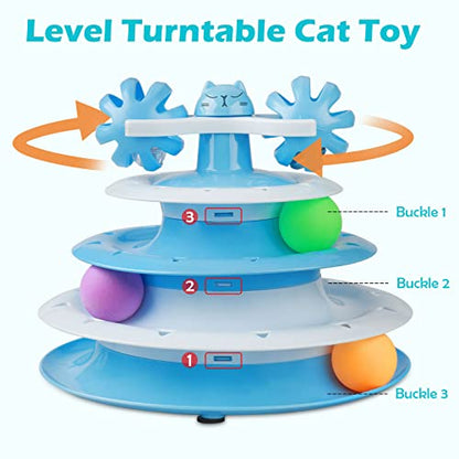 UPSKY Cat Toy Roller 4-Level Turntable Cat Toy Balls with Three Colorful Balls and Bell Ball X Turntable Interactive Kitten Fun Mental Physical Exercise Puzzle Toys - color: C-Gradient Blue
