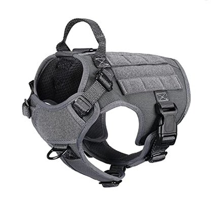 ICEFANG Tactical Dog Harness, Small Size,2X Metal Buckle,Working Dog MOLLE Vest with Handle,No Pulling Front Leash Clip,Hook and Loop Panel (Grey,S (Pack of 1)) - color: Grey, size: Small (Pack of 1)
