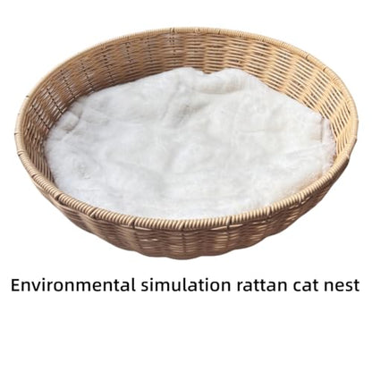 54" Modern Cat Tree for Large Cats, Wood Luxury Multi-Level Oak Solid Wood Cat Trees Cat Towers with 3 Rattan Weaving Cat Nests & Washable Cushions, Sisal Scratching Posts, for Indoor Cats-Lacquered - size: Large-Oiled1