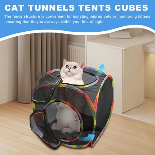 Cat Cube Tent, Rolling Cat Cube, Pop Up Mesh Cube for Cats, Pet Play Cubic Outdoor, Folding Pop Open Pet Animal Playpen, Ventilated Pet Playhouse for Puppy Kitten Bunny