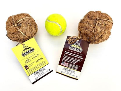 Nutties for Dogs - Natural Coconut Fiber Ball Toy and Magic Toothbrush - 2 Sizes (Small) - size: Small