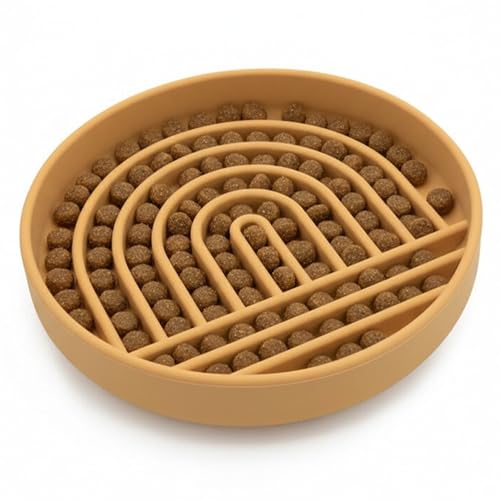 Should We Go? Slow Feeder for Dogs & Puppies, The Slowdown Bowl Silicone Slow Eating, Modern Lick Mat Design, Reduces Gulping, Fits 2 Cups, 7.5” Across x 1.5” Tall, Mealtime Challenge, Medium-Honey - color: Honey - Rainbow Design, size: Medium (7.5” Acros