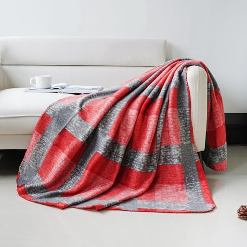 ZYFZCYBL Fleece Throw Blankets for Couch Bulk Lightweight Warm Soft Cozy Blanket 6 Pack Bulk Fleece Blanket Solid for Bed Couch Office Gifts Outdoor 50 x 60 inch （Red and Grey） - color: Plaid (Red and Grey)