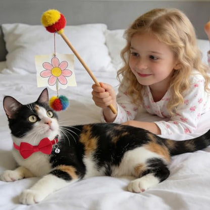 Cat Collar Breakaway Cat Bow Tie Adjustable from 7 to 11 Inches Soft Velvet Bowtie Cat Collar with Bell for Kitten Puppy Cats Wedding Costumes (Red) - color: Red