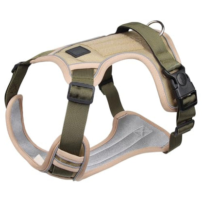 FEESHOW No Pull Escape Proof Dog Harness with Soft Padded Handle Breathable Reflective Vest for Medium Large Dogs Walking Khaki Large - color: Khaki, size: Large