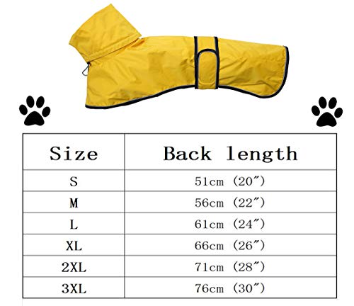 Greyhound Whippet Raincoat Waterproof with Reflective Stripe high Neck fit for Italian Greyhounds Whippets Long Back Breeds - Yellow - M - color: Yellow, size: Medium