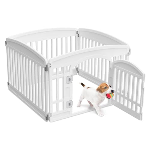 NEWBULIG Dog Playpen 4-Panel, 24IN Puppy Playpen, Stable Dog Play Pen Indoors/Outdoor with Secure Locking Door, Plastic Pet Fence for Small & Medium Dogs - color: White
