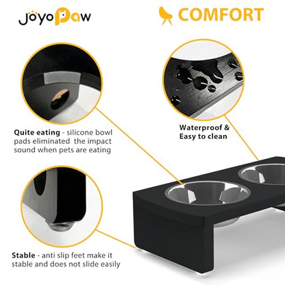 Elevated Dog Bowls, Bamboo Raised Dog Bowl for Small Dogs & Cats, with 2 Stainless Steel Bowls (4'' Tall-20oz Bowl, Black) - color: Black, size: Small: 4'' Tall-20oz Bowl