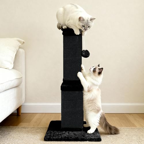 Cat Scratching Post, 32 Inch Cat Scratching Posts for Large Cats, Scratching Posts for Indoor Cats Adults, Cat Scratch Post with Nature Sisal, Full Black - color: Full Black