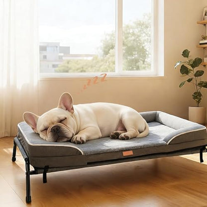 Outdoor Elevated Dog Beds for Small Dogs, Portable Indoor & Outdoor Cooling Raised Cot Pet Hammock Bed with Skid-Resistant Feet, Frame with Breathable Mesh - size: 31.7"L x 26.4"W x 8.7"Th