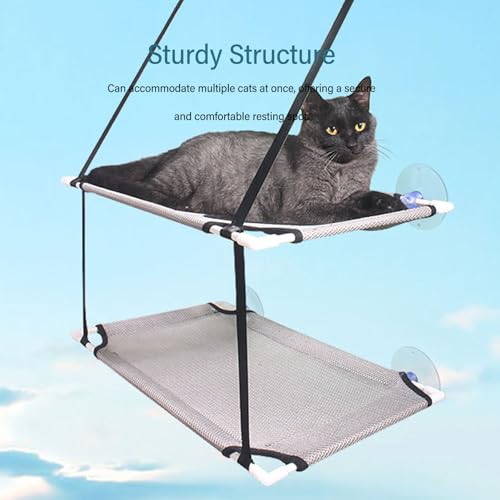Cat Window Hammock Bed, Sturdy Suction Cup Cat Perch with Double Layer Soft Cushion, Easy Install Window Seat for Cats to Lounge and Watch Birds on Balcony or Glass (Grey) - color: Grey