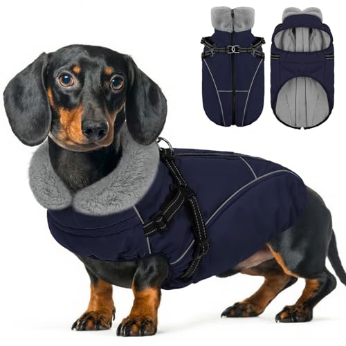 Dog Coats for Large Dogs, Dog Puffer Jacket with Harness Built in, Pet Warm Winter Vest, Dark Blue L - color: Dark Blue, size: Large