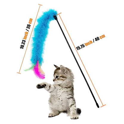 Cat Wand Feather Toys, 6 Pieces Interactive Cat Feathers Teaser Toy for Indoor Cats Play - color: 6PCS Cat Wand Toys