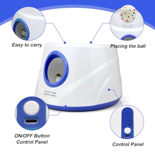 Automatic Dog Ball Launcher with 6 ETPU Balls, Adjustable Distance 20-45ft, USB Rechargeable, Interactive Pet Toy (Blue) - color: Blue-Standard