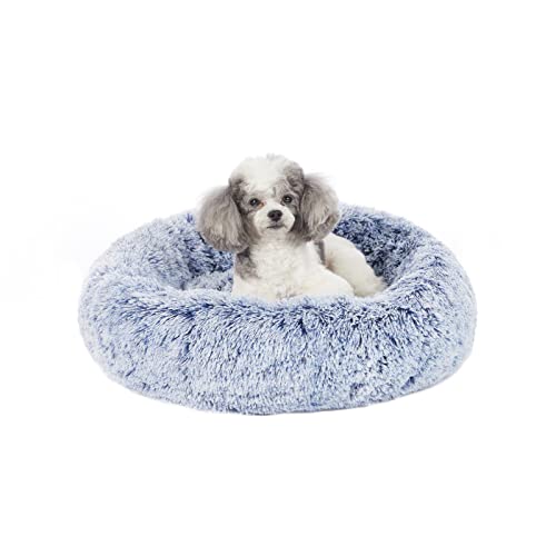Bedfolks Calming Donut Dog Bed, 23 Inches Round Fluffy Dog Beds for Small Dogs, Machine Washable Anti-Anxiety Plush Puppy Bed（Navy Blue, Small） - color: Navy Blue, size: 23.0"L x 23.0"W x 7.0"Th