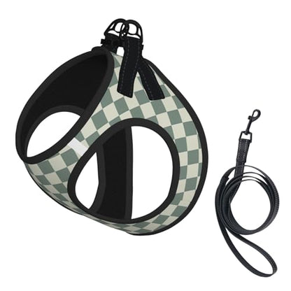 Green Checkerboard Dog Harness and Leash Set, No Pull Reflective Adjustable Soft Mesh Padded Pet Vest with Safety Buckle for Small Medium Dogs and Cats Medium - color: Green Checkerboard, size: Medium