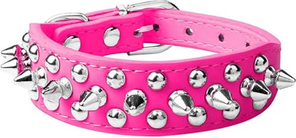 Spiked Dog Collar Soft Pu Leather Mushrooms Rivet Spike Studded Puppy Adjustable Pet Collars for Small Breeds (S, Hot Pink) - color: Hot Pink, size: Small