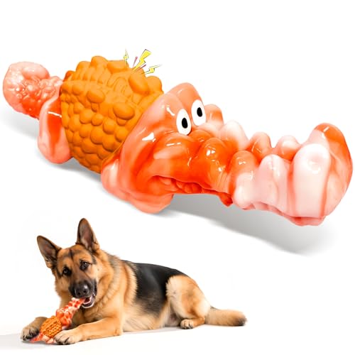 Dog Chew Toys for Aggressive Chewers: Squeaky Dog Toy to Keep Them Busy, Reduce Boredom and Consume Energy for Medium, Large Breed(Orange) - color: Orange