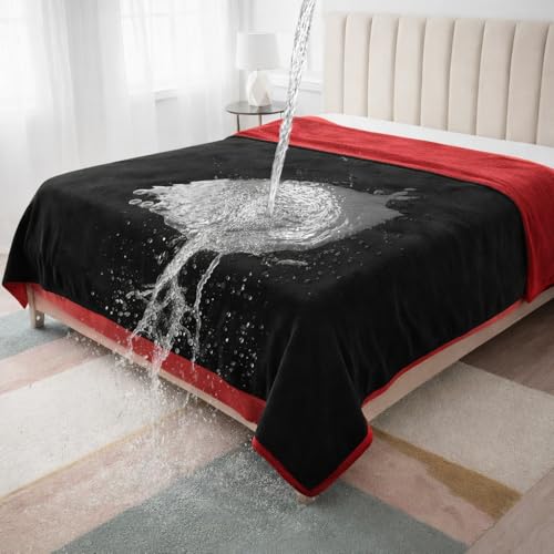 Queen Size Waterproof Blanket – Stain-Proof, Spill-Proof Flannel Blanket for Bed, Couch, Kids & Pets Protection, Reversible Splash-Proof Design (Passion Red & Midnight Black, 80x90) - color: Velvet Red/Obsidian Black, size: Queen