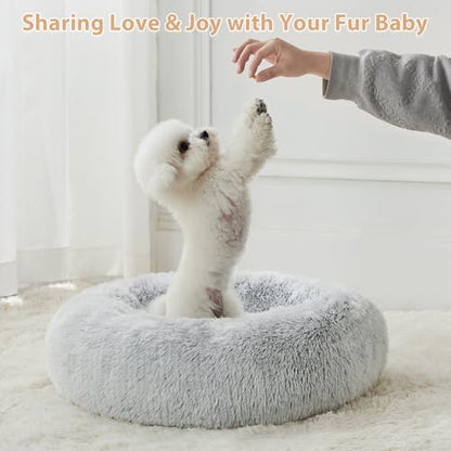 WNPETHOME Calming Dog Bed Cat Bed Donut, Faux Fur Pet Bed Self-Warming Donut Cuddler, Comfortable Round Plush Dog Beds (27 x 27 Inch, Light Grey) - color: light grey, size: 27"L x 27"W x 10"Th