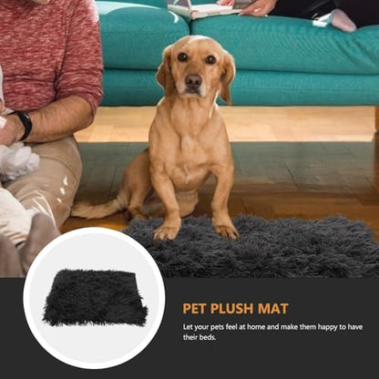Ciieeo Fluffy Pet Pad Double-Layer Plush Dog Blanket Warm Soft Crate Mat Anti-Slip Cushion for Small Medium Large Dogs and Cats Deep Gray S