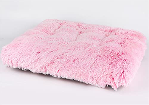 Long Plush Calming Pet Bed Cuddler Pet Bed for Dogs and Cats Fluffy Faux Fur Dog Bed with Anti Slip Bottom Machine Washable Pet Sleep Bed Crate Mat Gradient Pink M - color: Gradient Pink, size: M(25"x19"x4")