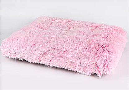 Long Plush Calming Pet Bed Cuddler Pet Bed for Dogs and Cats Fluffy Faux Fur Dog Bed with Anti Slip Bottom Machine Washable Pet Sleep Bed Crate Mat Gradient Pink M - color: Gradient Pink, size: M(25"x19"x4")