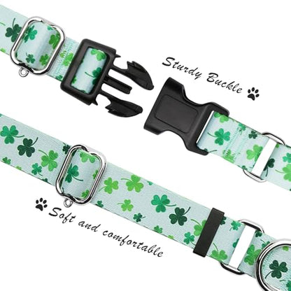 Hikiko St Patrick's Day Martingale Collar for Dogs with Quick Release Buckle Nylon Adjustable Dog Collars Pet Gift Walking Training（Clovers,Small） - color: Clover, size: Small