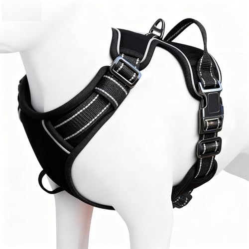 No Pull Dog Harness, No Chock Reflective Adjustable Soft Padded Pet Vest with Easy Control Handle, Easy Wearing with Stylish, Reinforced Knot, 2 Buckles - color: Black, size: X-Small