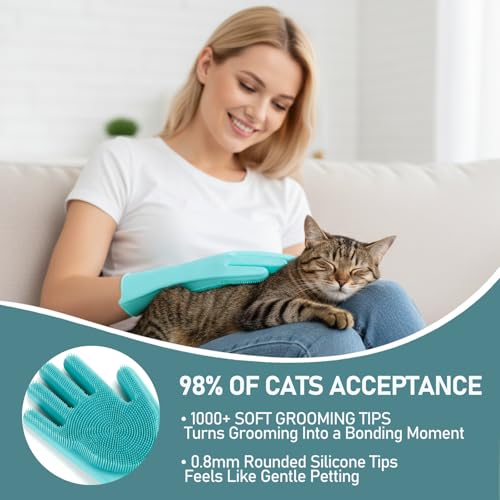 Cat Grooming Gloves for Hair-Removal: Effective at Removing 99% Loose Fur - Keep Home Sofa/Clothes Fur Free Cleaning & Silicone Bristles - Gentle Grooming for Short-long Hair Cats (2 Pack)