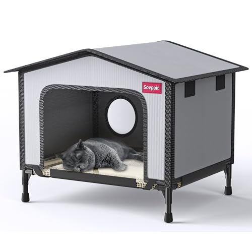 SOVPAI Outdoor cat House, Waterproof cat House for Stray Pets, Suitable for Outdoor/Indoor Cats, Easy to Assemble and Clean, Suitable for Multiple Pets and Large Cats (Grey, L 24 * 19 * 17) - color: Grey, size: L（24*19*17）
