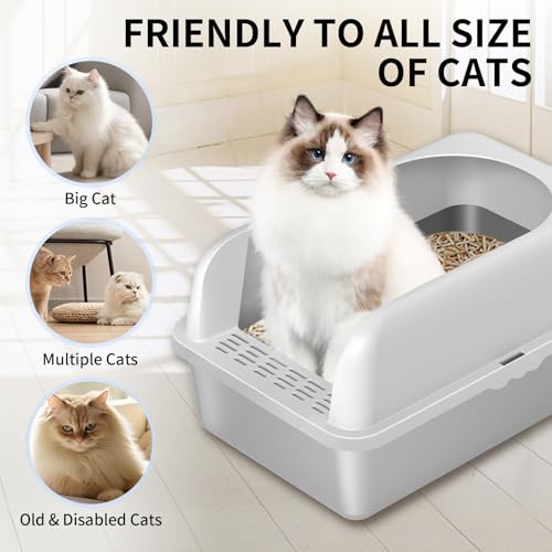 Prodigen Stainless Steel Cat Litter Box with Lid High Wall Sides Enclosure, Non-Sticky, Anti-Leakage, Easy Cleaning, with Cat Mat & Metal Scoop, 19.6" L x 14" W x 12" H
