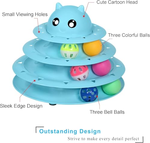 UPSKY Cat Toy Roller 3-Level Turntable Cat Toys Balls with Six Colorful Balls Interactive Kitten Fun Mental Physical Exercise Puzzle Kitten Toys - color: Blue