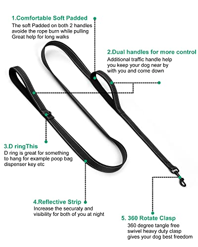 Heavy Duty Dog Leash with 2 Handles - 5FT Reflective Anti-Pull Training Lead for Medium & Large Dogs, Double Handle Leash with Padded Grip, Durable Nylon Pet Leash (Blue) by [CHENEDY] - color: Blue, size: 60 Inch\5FT