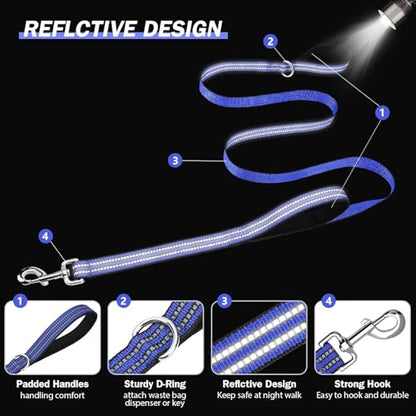 Hikiko Heavy Duty Dog Leash Strong Two Padded Soft Handles Dog Leash for Medium and Large Dogs (Blue,6FT) - color: Blue, size: 1 in x 6 ft